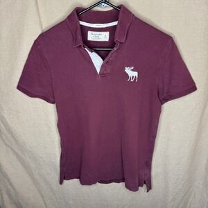 Abercrombie & Fitch Mens Small Burgundy Polo Shirt Large Moose Logo
